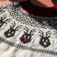 Reindeer Sweater, a Christmas colorwork yoke sweater knitting pattern in Ewe So Sporty
