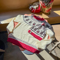 Reindeer Sweater, a Christmas colorwork yoke sweater knitting pattern in Ewe So Sporty