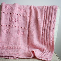 Sweetheart Baby Blanket PDF Knitting Pattern with Heart Motif