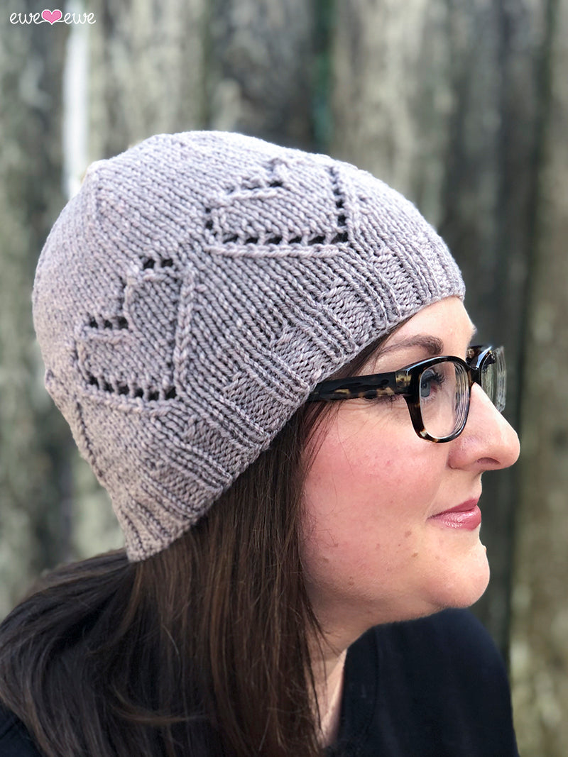 Merino Wool Knitted Hat - Grey Braided Hearts Braided Hearts Beanie Pattern – Yarnitallbyjill main image 4