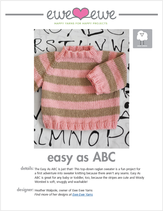 Easy As ABC Top-Down Raglan Baby Sweater PDF Knitting Pattern