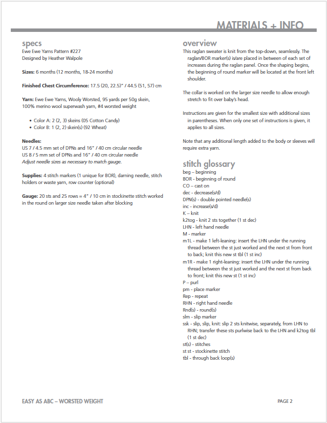 Easy As ABC Top-Down Raglan Baby Sweater PDF Knitting Pattern