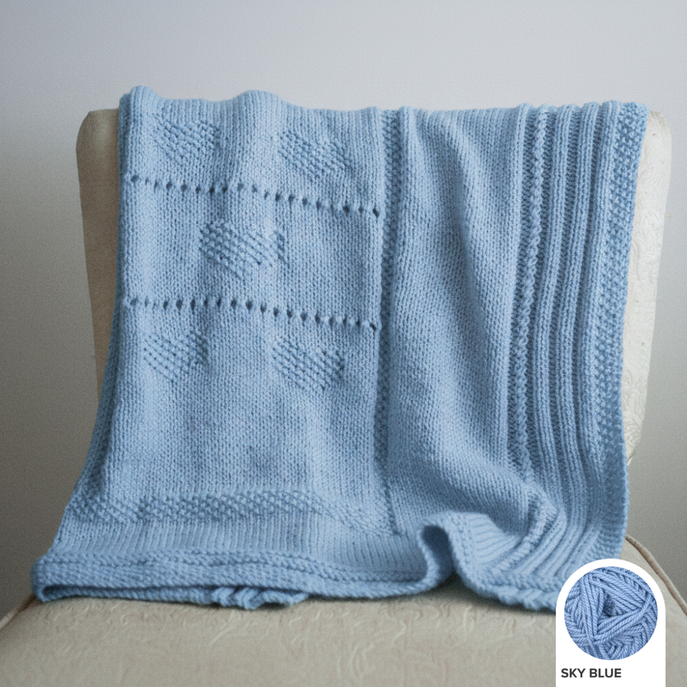 Sweetheart Baby Blanket PDF Knitting Pattern with Heart Motif