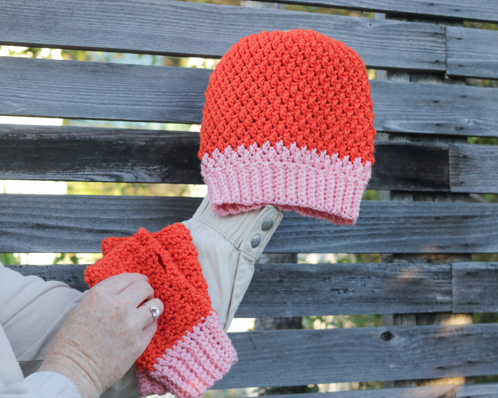 Two Tone Hat & Mitts – Crochet Pattern PDF by Toni Lipsey