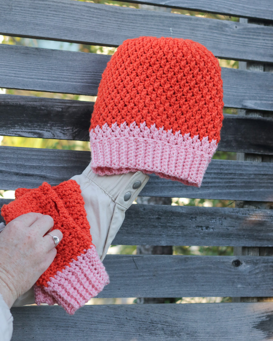Two Tone Hat & Mitts – Crochet Pattern PDF by Toni Lipsey
