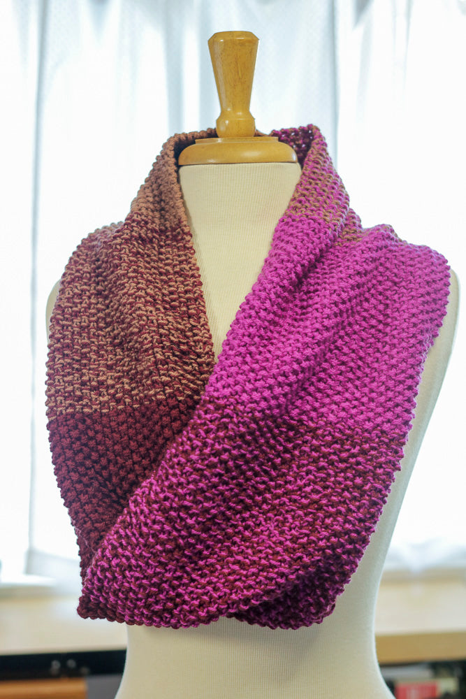 Color Theory Cowl seed stitch infinity scarf knit in Ewe So Sporty merino yarn