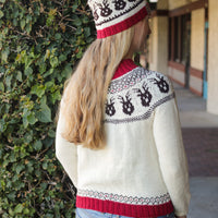 Reindeer Sweater, a Christmas colorwork yoke sweater knitting pattern in Ewe So Sporty