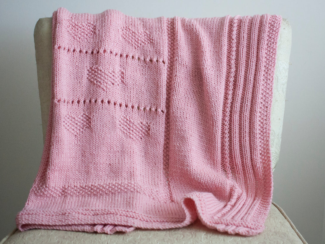 Sweetheart Baby Blanket PDF Knitting Pattern with Heart Motif