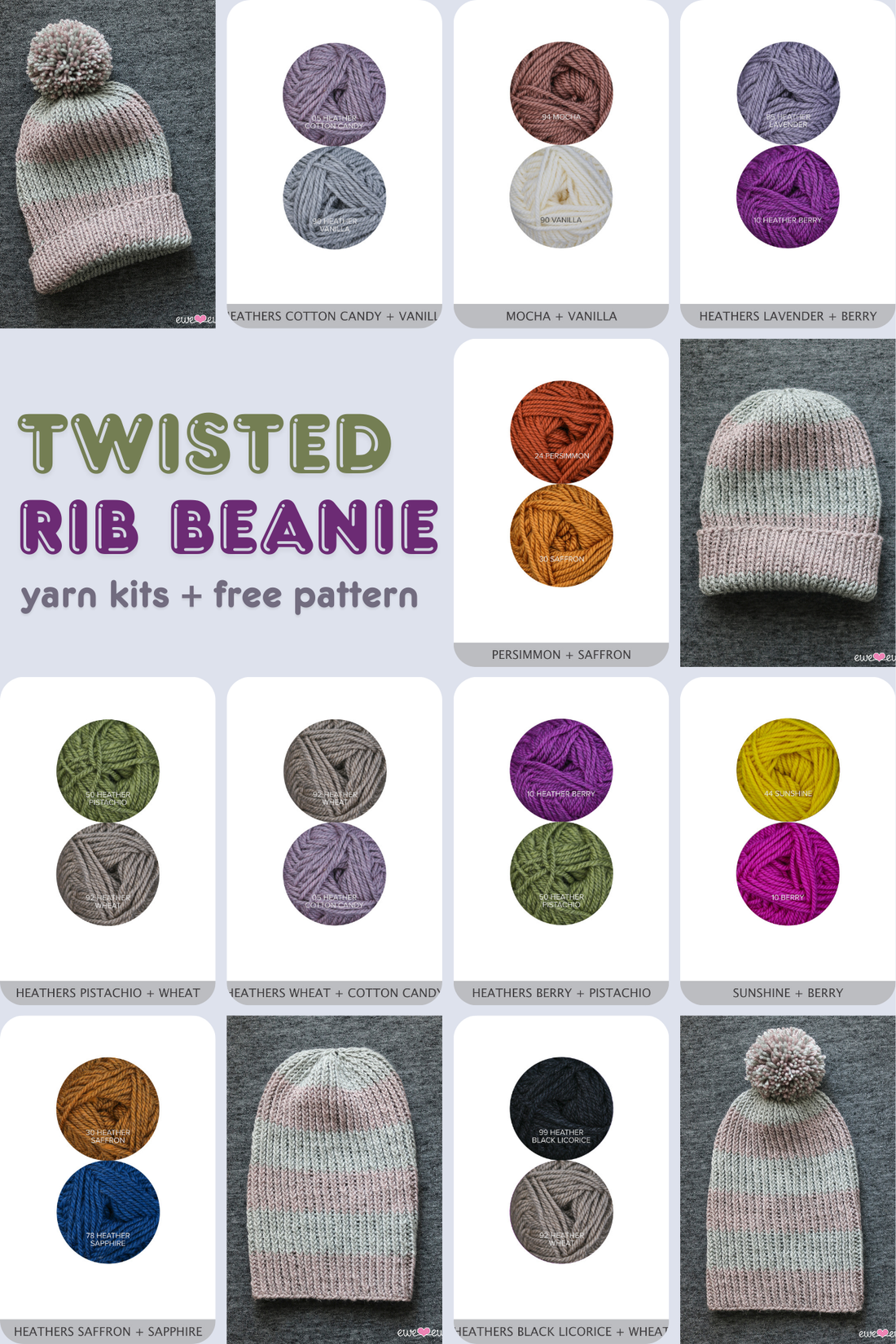 Easy Twisted Rib Beanie Yarn Knitting Kit