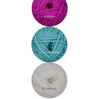 Color Theory Cowl yarn kit in the Bright colorway: Berry, Aquamarine, and Vanilla Ewe So Sporty merino yarn