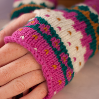 Fair Isle Friends Wrist Warmers PDF Fingerless Mittens Knitting Pattern