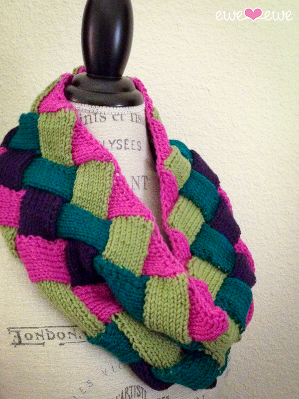 Interlooped Entrelac Cowl PDF Infinity Scarf Knitting Pattern