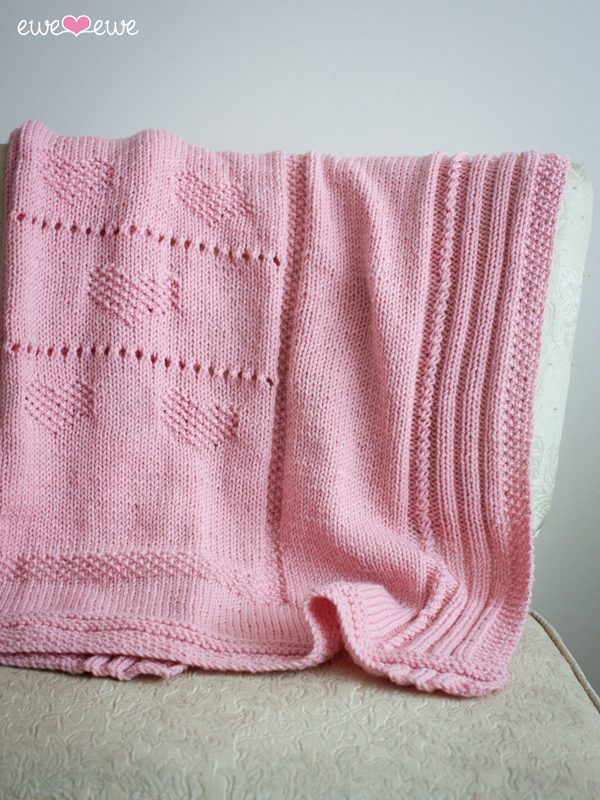 Sweetheart Baby Blanket PDF Knitting Pattern with Heart Motif