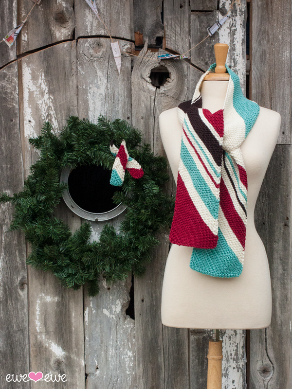 Me and the Tree Scarf Set PDF Bias Stripe Candy Cane Knitting Pattern