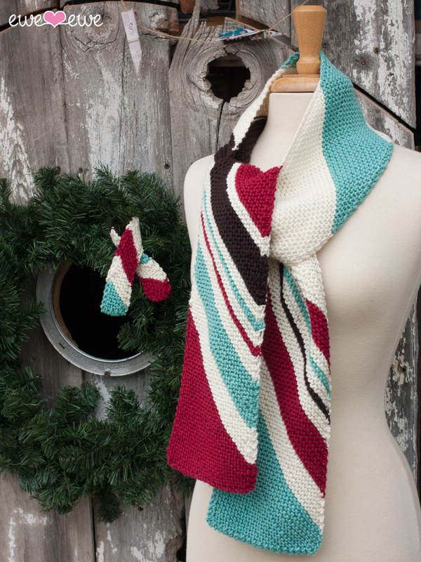 Me and the Tree Scarf Set PDF Bias Stripe Candy Cane Knitting Pattern