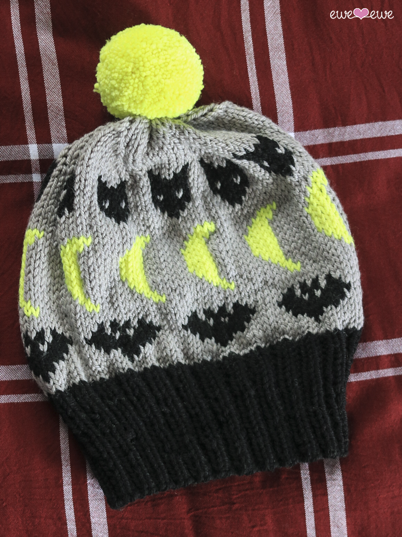 Spooky Nights Halloween Hat PDF Cats, Bats, Moons Beanie Knitting Pattern