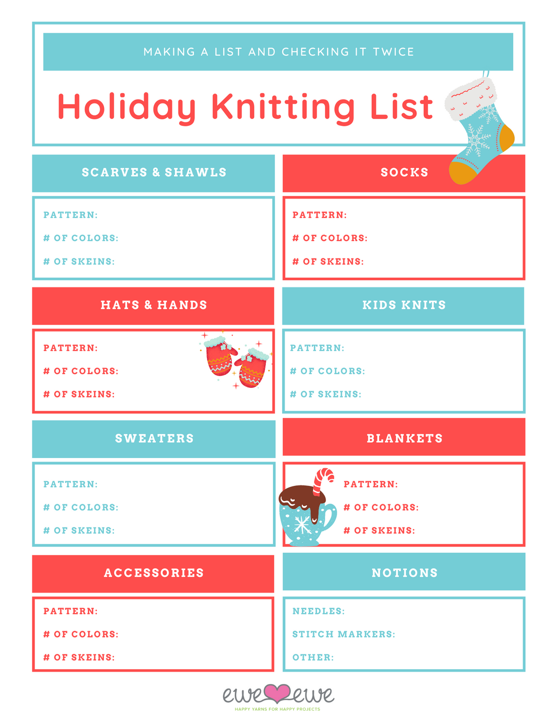 Holiday Knitting Shopping List FREE Printable